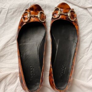 Gucci Patent Leather Horsebit Ballet Peep Toe Flats